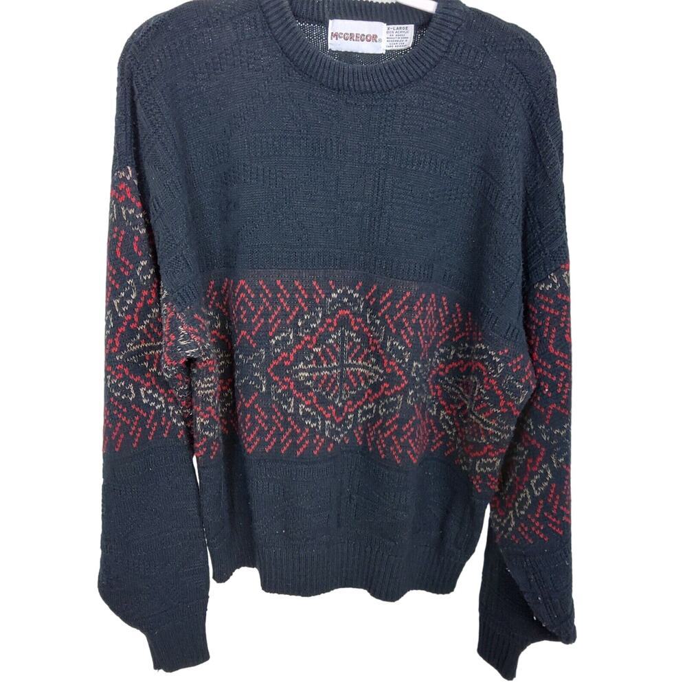 Vintage McGregor SZ XL Acrylic Sweater Cosby Hip Hop Loud Black Red
